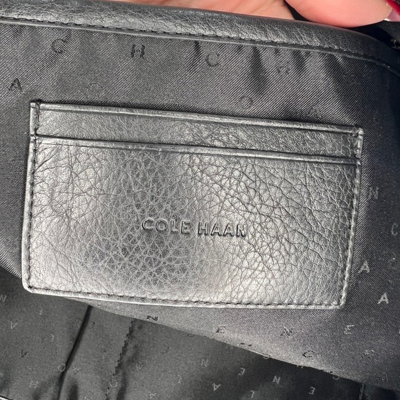 Cole Haan Black Leather Tote Bag Gold Ring Tassel Zipper Top Shoulder Bag - Picture 8 of 15